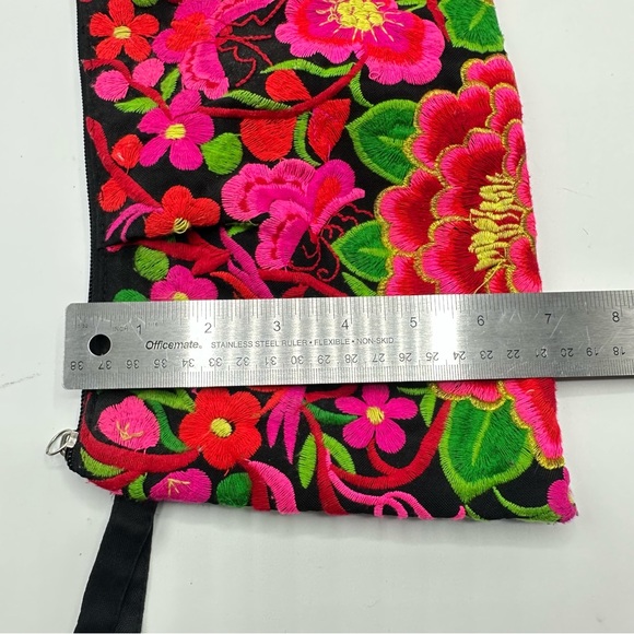 Embroidered Tropical Floral Bird Clutch Makeup Bag Travel Pouch Boho Colorful - Picture 10 of 12
